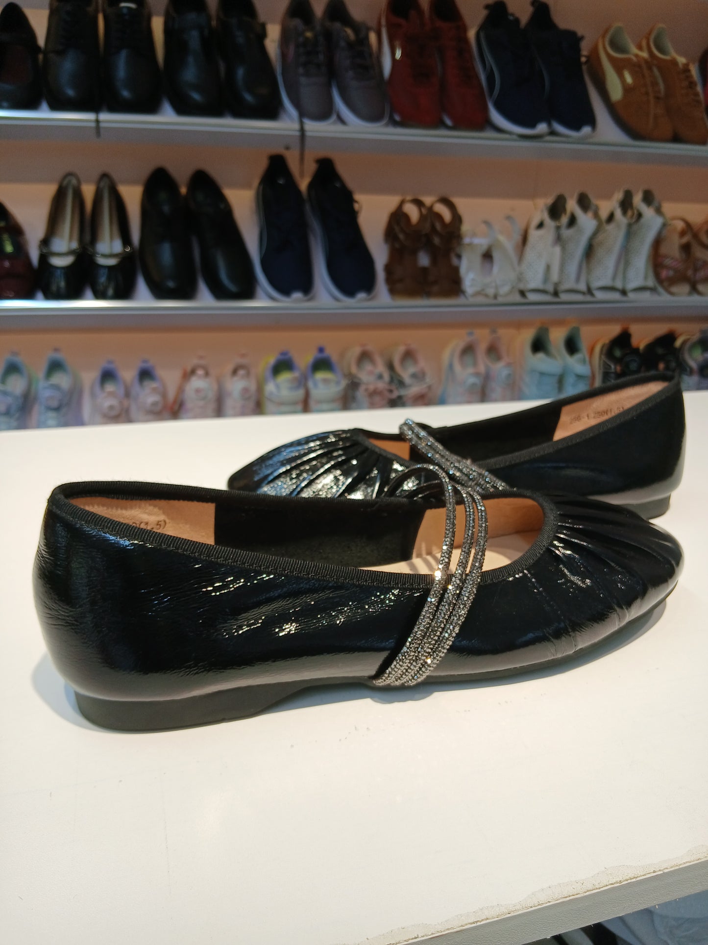 SMOOTH LEATHER BLACK & SHIMMERING SILVER FLAT SHOES