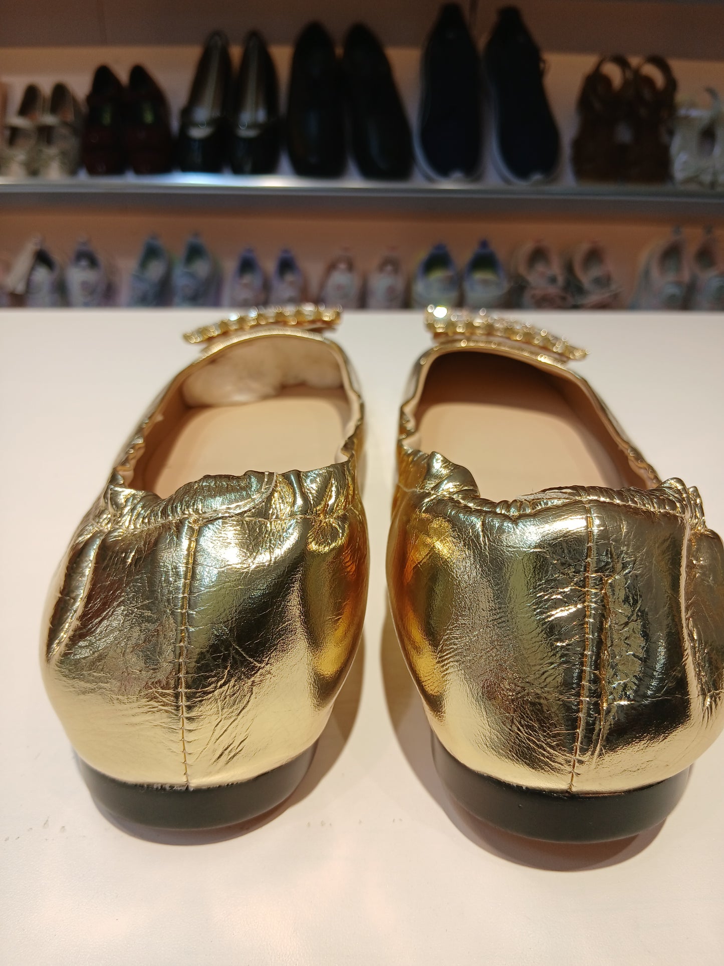 LUSTROUS PATENT GOLD & SILVER FLAT SHOES