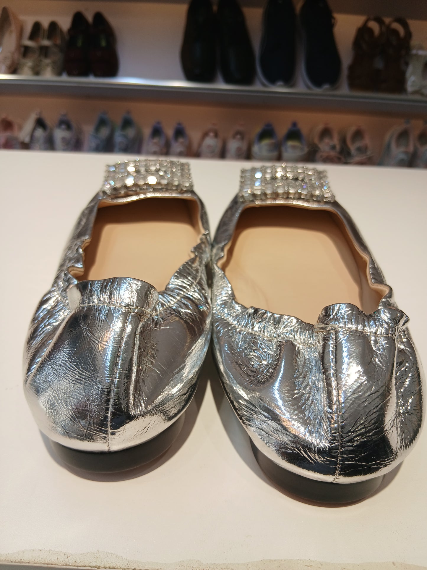 LUSTROUS PATENT GOLD & SILVER FLAT SHOES