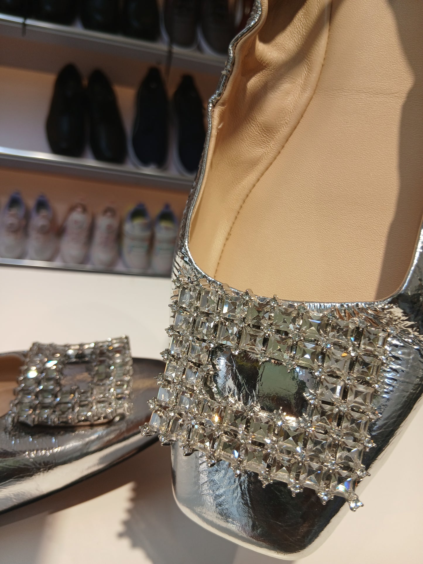 LUSTROUS PATENT GOLD & SILVER FLAT SHOES