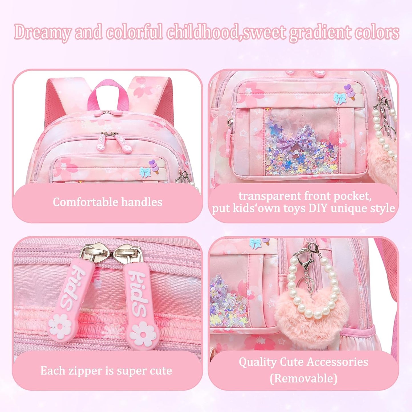 Lovely Girls Backpack School Bag for Students Kids Book Bag with Multiple Pockets Splash-proof Children's Backpack（17inch Purple）