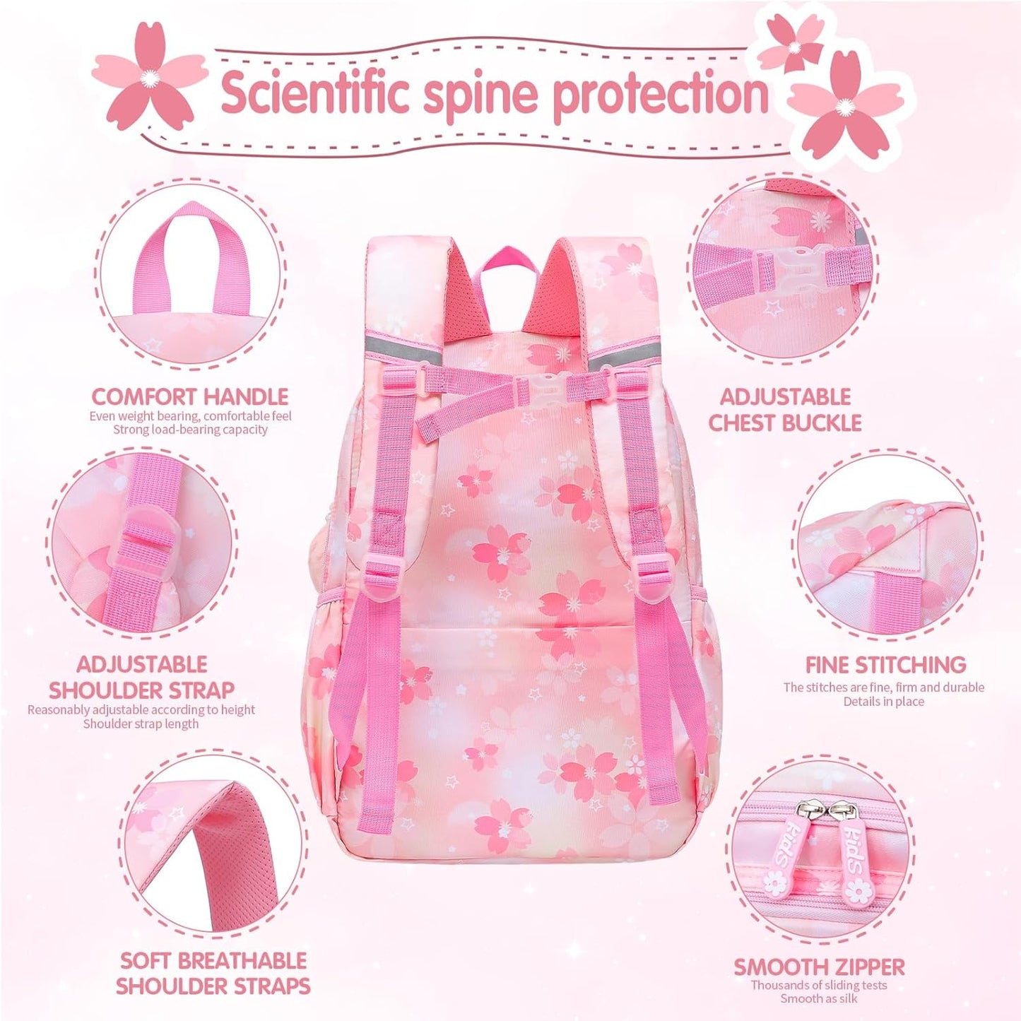 Lovely Girls Backpack School Bag for Students Kids Book Bag with Multiple Pockets Splash-proof Children's Backpack（17inch Purple）