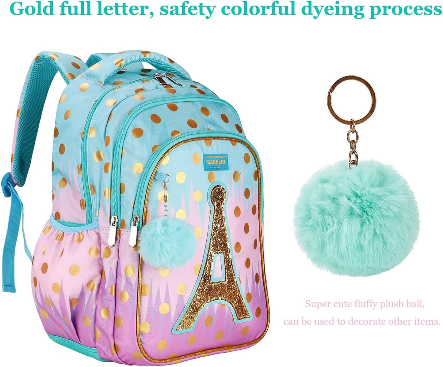 Backpack with Pencil Case, Glitter Galaxy Elementary School Girls School Bag Large 16 Inch Bookbag