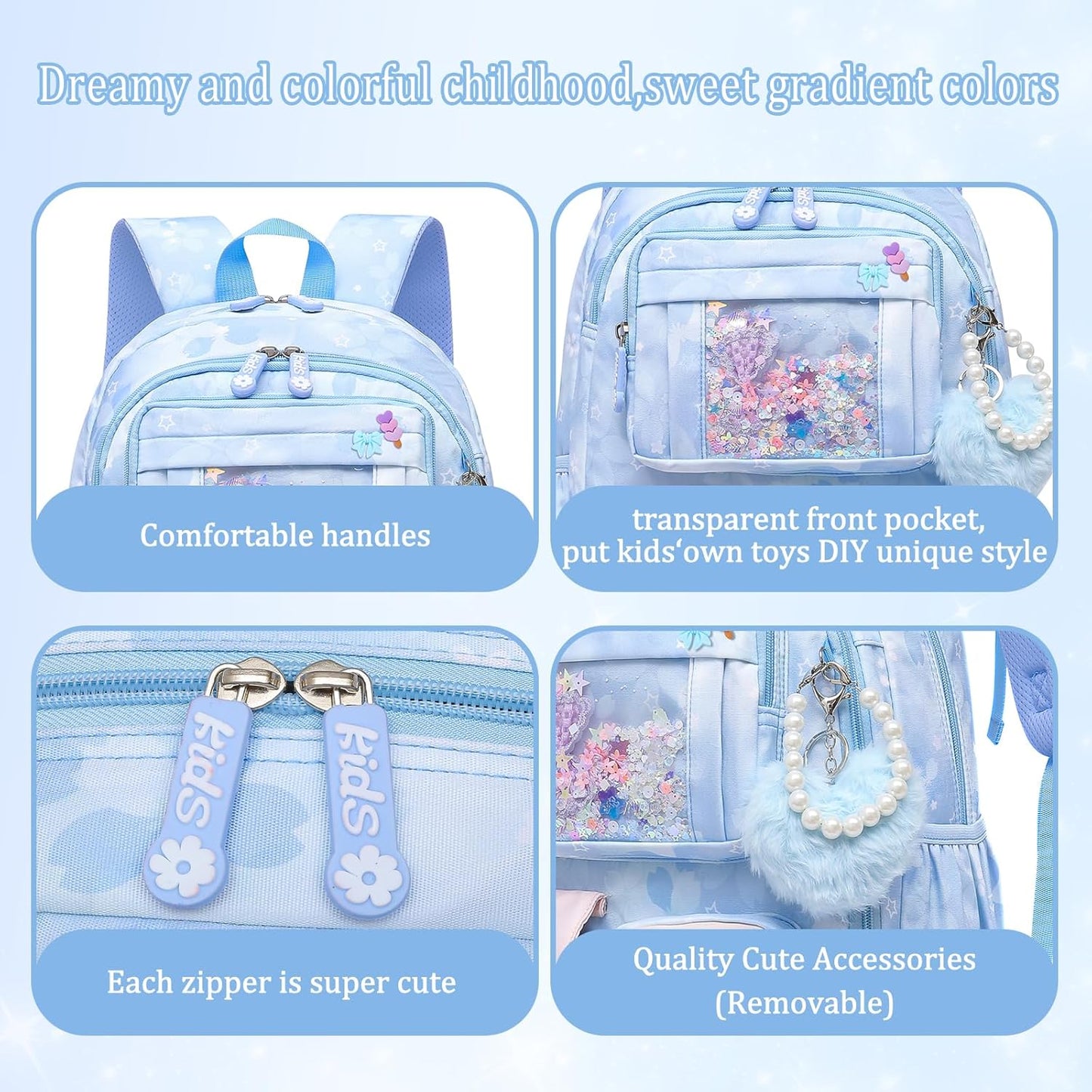 Lovely Girls Backpack School Bag for Students Kids Book Bag with Multiple Pockets Splash-proof Children's Backpack（17inch Purple）