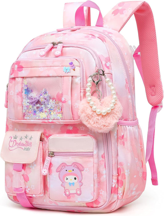 Lovely Girls Backpack School Bag for Students Kids Book Bag with Multiple Pockets Splash-proof Children's Backpack（17inch Purple）
