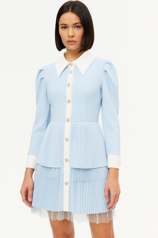 Tuxedo Pleat Mini Dress