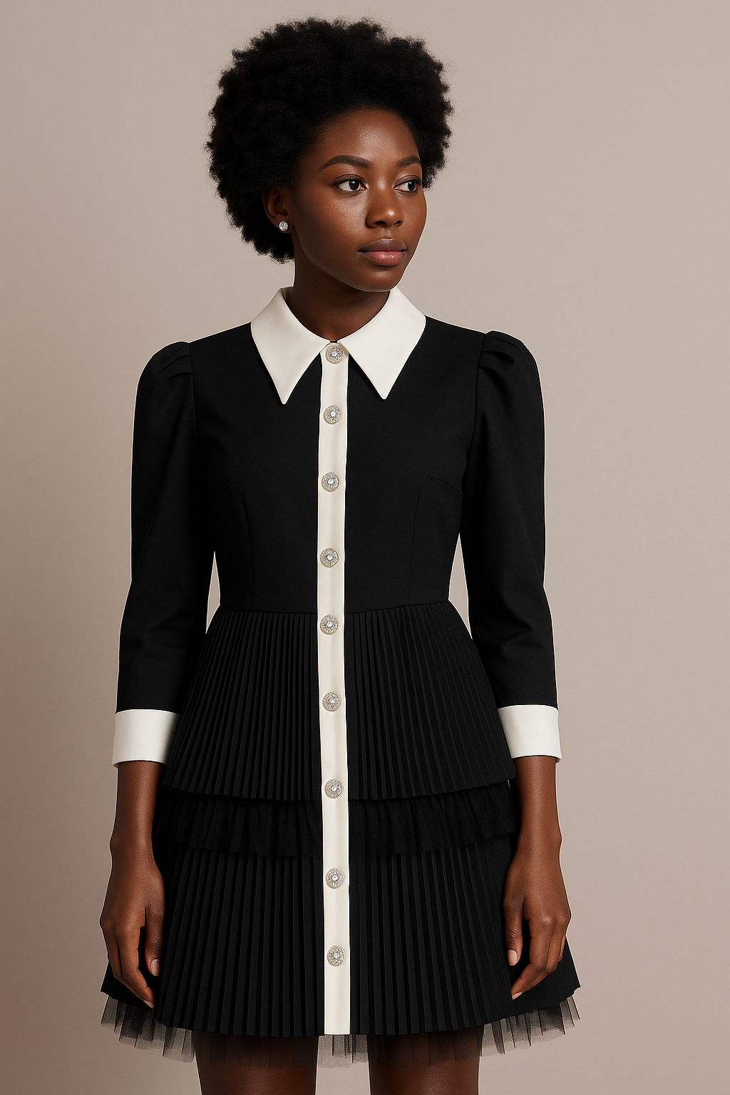 Tuxedo Pleat Mini Dress