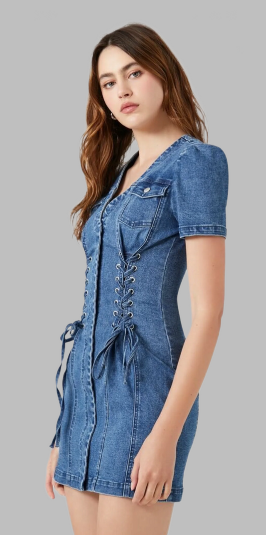 FOREVER DENIM PUFF HAND DRESS