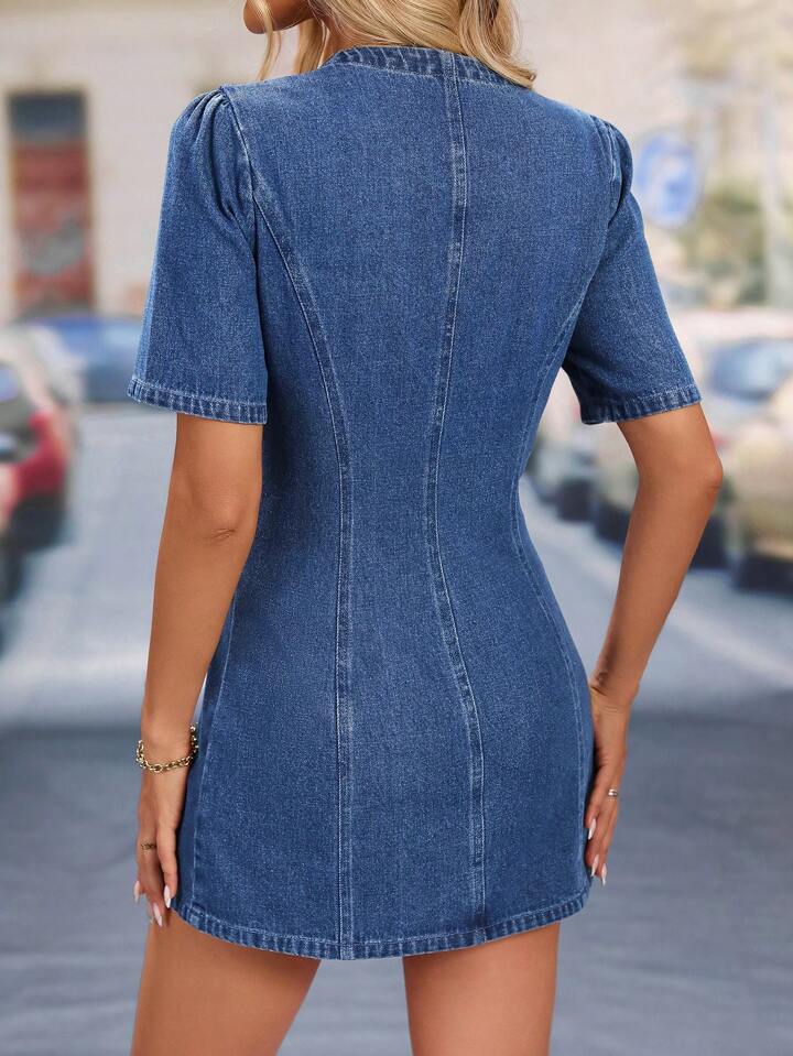 FOREVER DENIM PUFF HAND DRESS