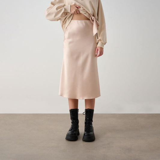 Midi length satin slip skirts